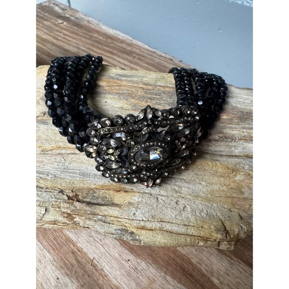 Heidi Daus Black Crystal Six Strand Statement Necklace Choker Adjustable - Picture 3 of 5